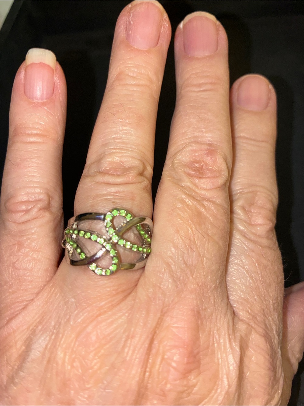 Green Crystal Infinity Band Stretch Ring